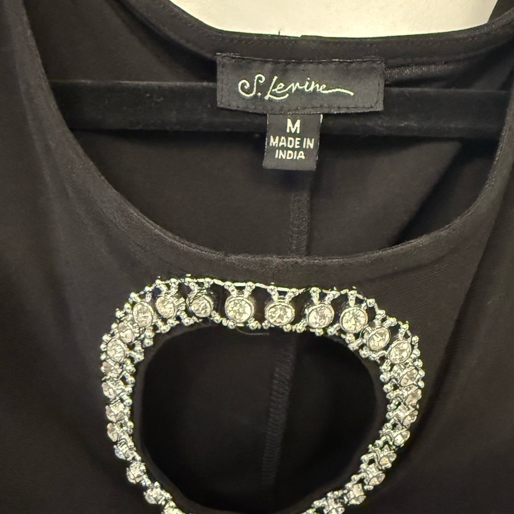 Black Dress with Rhinestone Cutouts 3/4 sleeves Size Medium - Picture 3 of 9